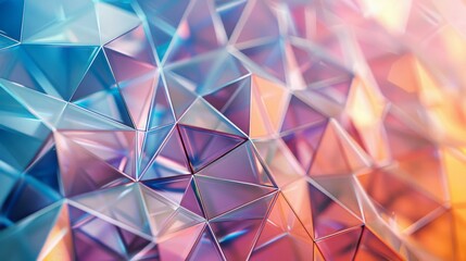 Fototapete - A close-up view of a vibrant, iridescent surface with a geometric triangular pattern reflecting various hues.