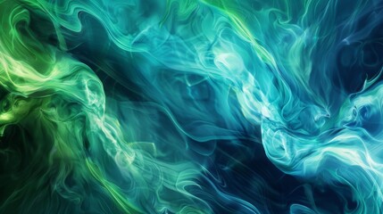 Fototapete - An abstract painting featuring shades of green and blue, with dynamic brushstrokes and layered textures creating a sense of depth and movement.