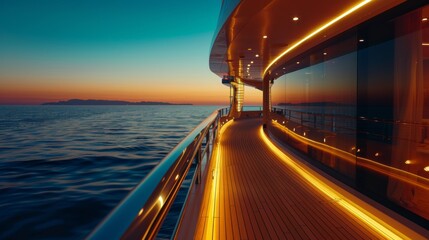 Wall Mural - Luxury yacht in sea water at sunset with colorful sky.