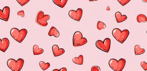 Wall Mural - pink background with a red hearts pattern, a seamless repeating pattern