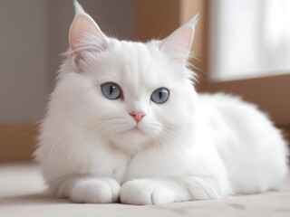 White Cat Animal Realistic Photo Illustration Art