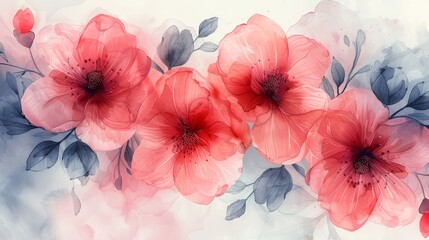 Wall Mural - Watercolor seamless pattern with sweet flower. Soft pastel colors available for beauty products...