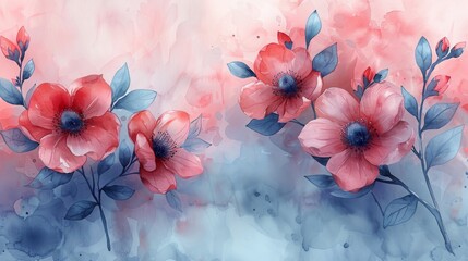 Wall Mural - Flowers watercolor seamless pattern. Soft pastel colors water colour seamless pattern for beauty products.................................................................................