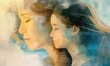 Mother and daughter with eyes closed artistic canvas painting on light background for mother's day
