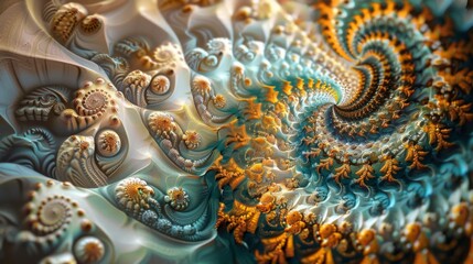 Fototapete - A detailed fractal design with a spiraling pattern, showcasing vibrant colors and intricate textures.