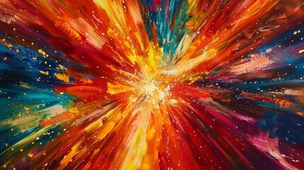 Poster - A canvas displays an abstract burst of bright colors radiating from a central point, evoking energy.