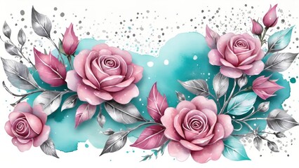 Wall Mural - pink rose background,bouquet of pink roses