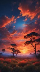 Wall Mural - illustration of a sunset in backlight, natural panorama