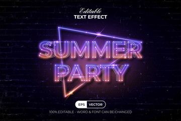 Wall Mural - Summer Party Text Effect Neon Light Style. Editable Text Effect.