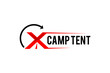 X initial letter logo design with negative space camping tent