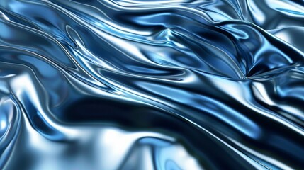 Fototapete - Blue metallic curve waves 3D background