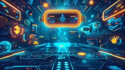 Aufkleber - An HUD poster in the style of virtual reality. Retro games elements both on print and on the web.
