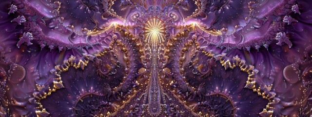 Poster - A detailed and complex abstract background featuring intertwining designs in shades of purple and gold.