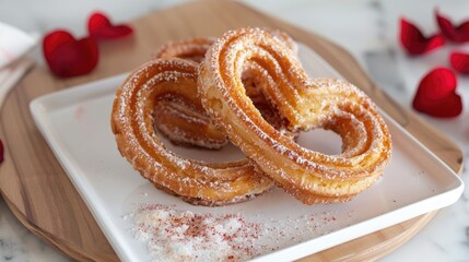 Canvas Print - Indulge in a sweet homemade heart shaped churro as the perfect Valentine s Day dessert