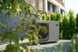 Air source heat pump installed in residential building. Heat waves during summer. Climate changes.