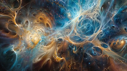 Aufkleber - An abstract painting featuring prominent shades of blue, yellow, and orange creating a dynamic visual composition.