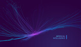 Fototapeta Panele - Technology banner blue purple background with digital lines technology light effect. Innovation  internet network in futuristic style. Ai big data illustration vector.