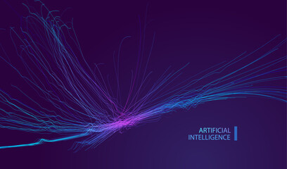 Wall Mural - Technology banner blue purple background with digital lines technology light effect. Innovation  internet network in futuristic style. Ai big data illustration vector.