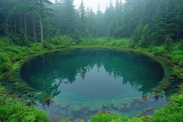 Wall Mural - magnificent lake in the middle of the forest professional photography