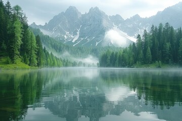 Wall Mural - magnificent lake in the middle of the forest professional photography
