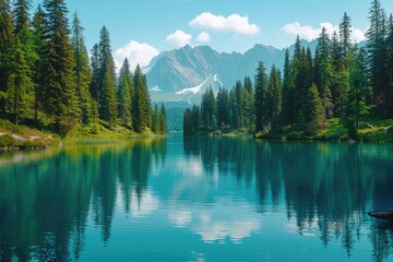 Wall Mural - magnificent lake in the middle of the forest professional photography