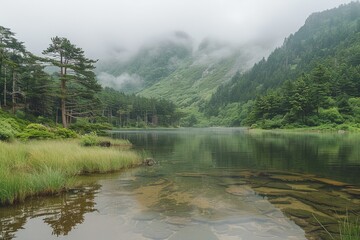 Wall Mural - magnificent lake in the middle of the forest professional photography