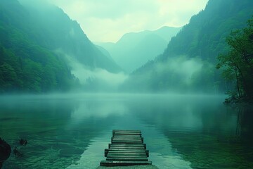 Wall Mural - magnificent lake in the middle of the forest professional photography