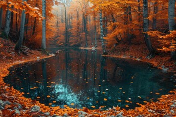 Wall Mural - magnificent lake in the middle of the forest professional photography