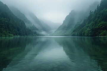 Wall Mural - magnificent lake in the middle of the forest professional photography