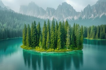 Wall Mural - magnificent lake in the middle of the forest professional photography