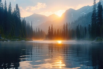 Wall Mural - magnificent lake in the middle of the forest professional photography