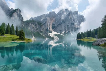 Wall Mural - magnificent lake in the middle of the forest professional photography