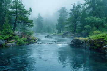 Wall Mural - magnificent lake in the middle of the forest professional photography
