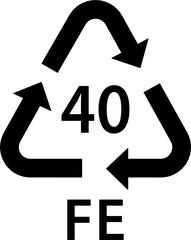 Wall Mural - metal recycling code FE 40, steel, food cans symbol, ecology recycling sign, identification code, package waste black fill icon