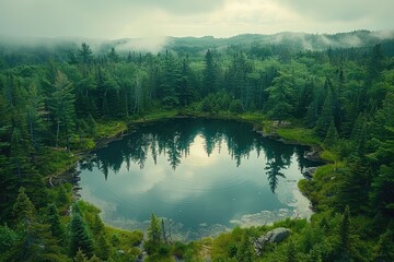 Wall Mural - magnificent lake in the middle of the forest professional photography