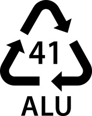 Wall Mural - metal recycling code ALU 41, aluminium, soft drink cans, deodorant cans, disposable containers, aluminium foil symbol, ecology recycling sign, identification code, package waste black fill icon