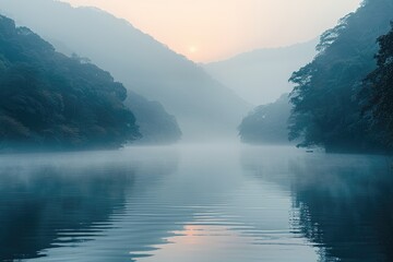 Wall Mural - magnificent lake in the middle of the forest professional photography