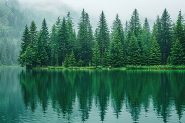Wall Mural - magnificent lake in the middle of the forest professional photography
