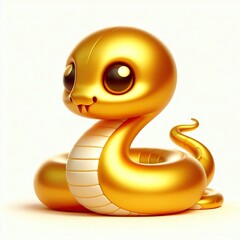 3D cute golden happy smile face snake . Animal zodiac cartoon character