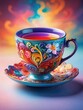 colorful tea cup with colorful floral ornament