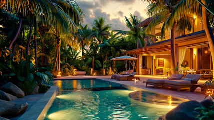 Wall Mural - Luxury villa, private beach access, tropical opulence.