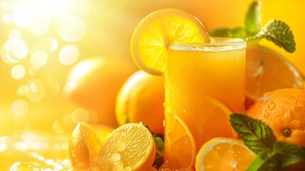 Wall Mural - Fresh Oranges and Lemons Juice with Mint A VitaminPacked Beverage Wallpaper