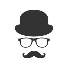 Wall Mural - Hat, glasses and  mustache graphic icon. Invisible person sign isolated on white background. Hipster style. Vector illustration