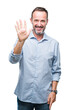 © Krakenimages.com - Middle age hoary senior business man over isolated background showing and pointing up with fingers number five while smiling confident and happy.