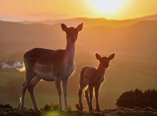 Doe and fawn fallow deer