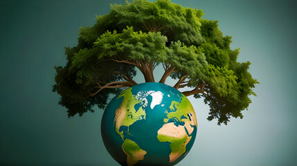 green world and tree around the world good environment and save world save life concept.