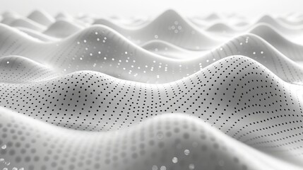 Poster - An abstract big data digital concept with dots of white and gray wave light textures on a gray background. 3D rendering.