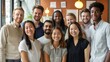 © Lucy - Diverse Professionals Smiling Together, Multicultural people taking group selfie portrait in the office or coffee shop, happy lifestyle and teamwork and friendship concept