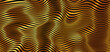 3D Golden metallic wavy stripes background. Golden Waves pattern. Shiny moving liquid strips design element on black background. Creative art Metal fashionable hi-tech theme. Premium Vector EPS10.