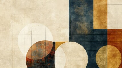 Aufkleber - A contemporary painting featuring geometric shapes such as circles and squares arranged in an abstract composition.